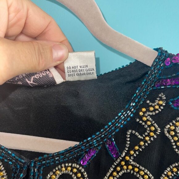 Laurence Kazar Vintage Womens Jacket Size Small Black Sequin Beaded Pure Silk - Picture 8 of 8